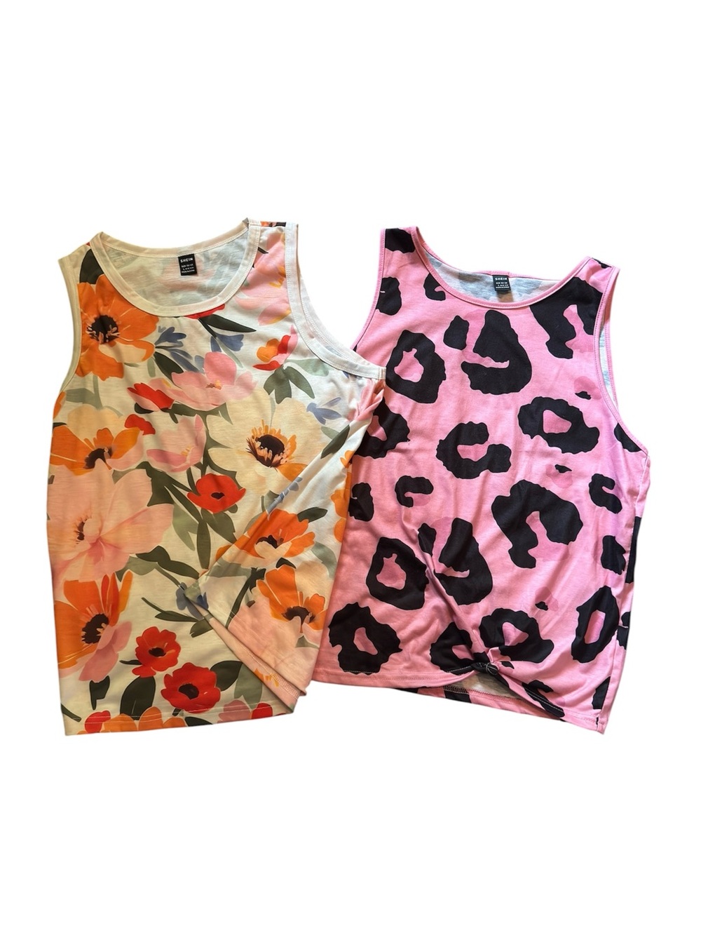 SHEIN Duo of Cream/Floral and Pink/Animal Print Tanks
